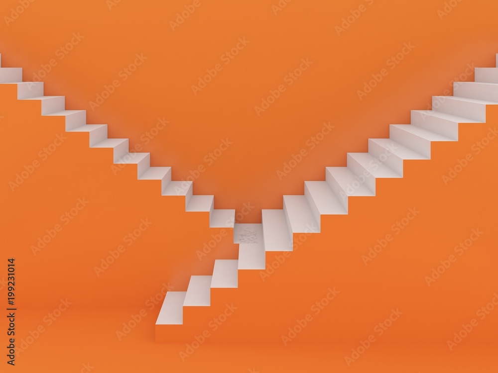 white stairs in orange background ,3d rendering white stairs in orange background ,3d rendering