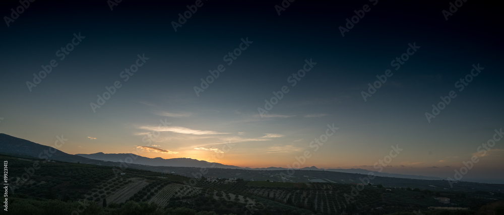 Agricultural field during sunset