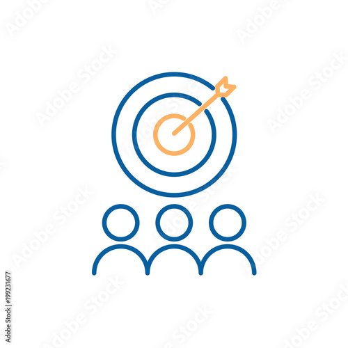 Targeting focus market audience. Vector thin line icon design. Crowdsourcing, crowdfunding. Customer relations