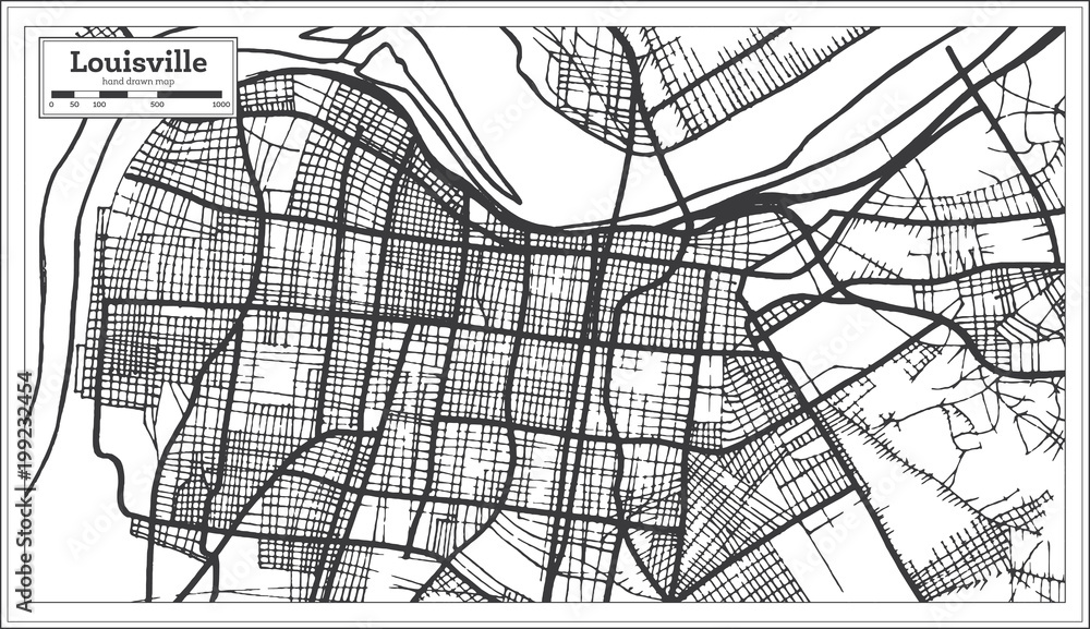 Naklejka premium Louisville Kentucky USA City Map in Retro Style. Outline Map.