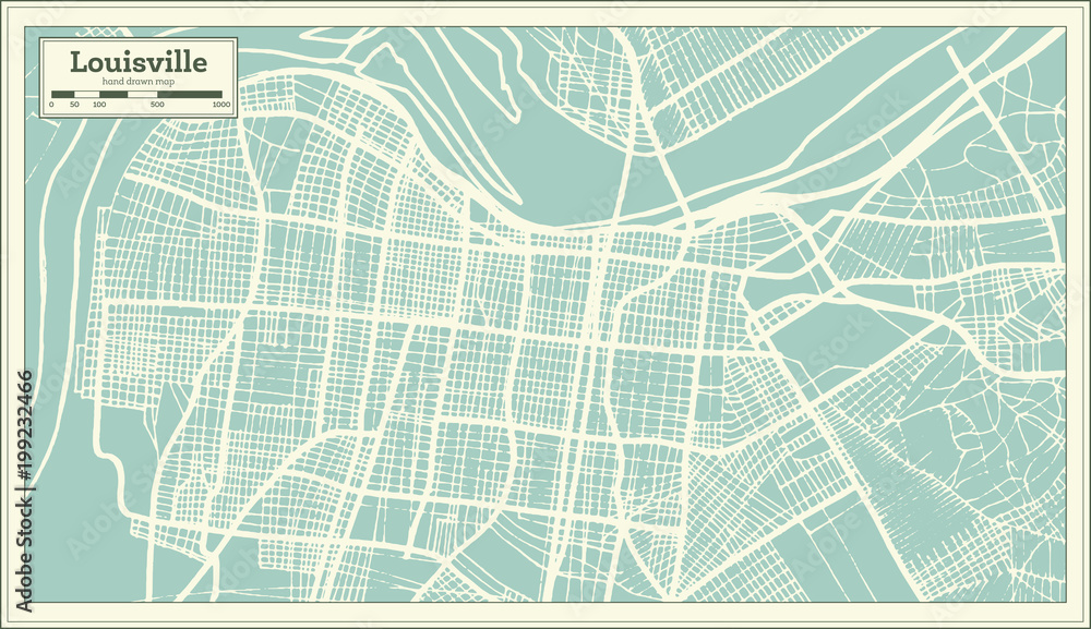 Fototapeta premium Louisville Kentucky USA City Map in Retro Style. Outline Map.