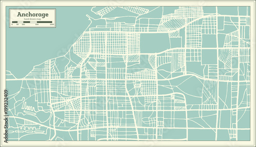 Anchorage Alaska USA City Map in Retro Style. Outline Map.