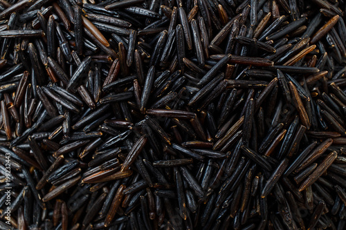 seeds of black wild rice in texture