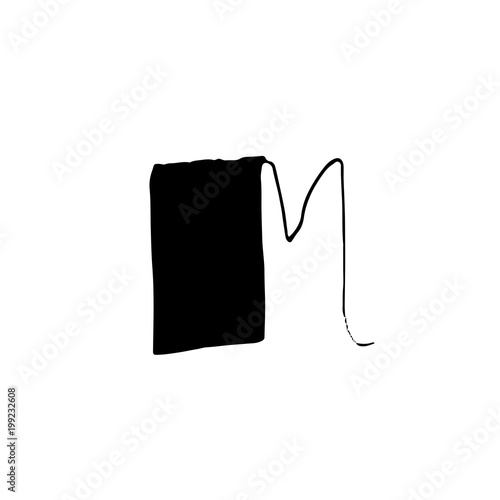 Letter M. Handwritten by dry brush. Rough strokes textured font. Vector illustration. Grunge style elegant alphabet.
