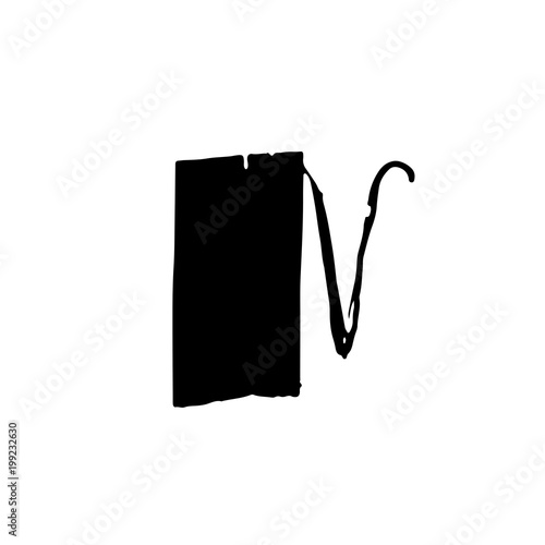 Letter N. Handwritten by dry brush. Rough strokes textured font. Vector illustration. Grunge style elegant alphabet.