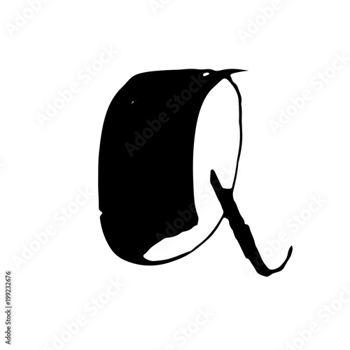 Letter Q. Handwritten by dry brush. Rough strokes textured font. Vector illustration. Grunge style elegant alphabet.