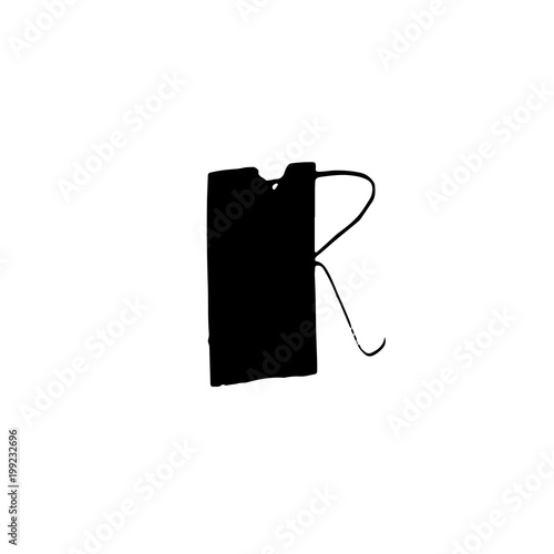 Letter R. Handwritten by dry brush. Rough strokes textured font. Vector illustration. Grunge style elegant alphabet.