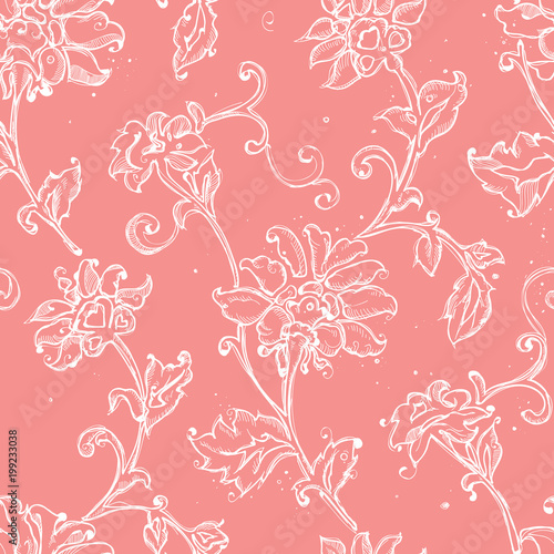 Sketchy drawing floral seamless pattern