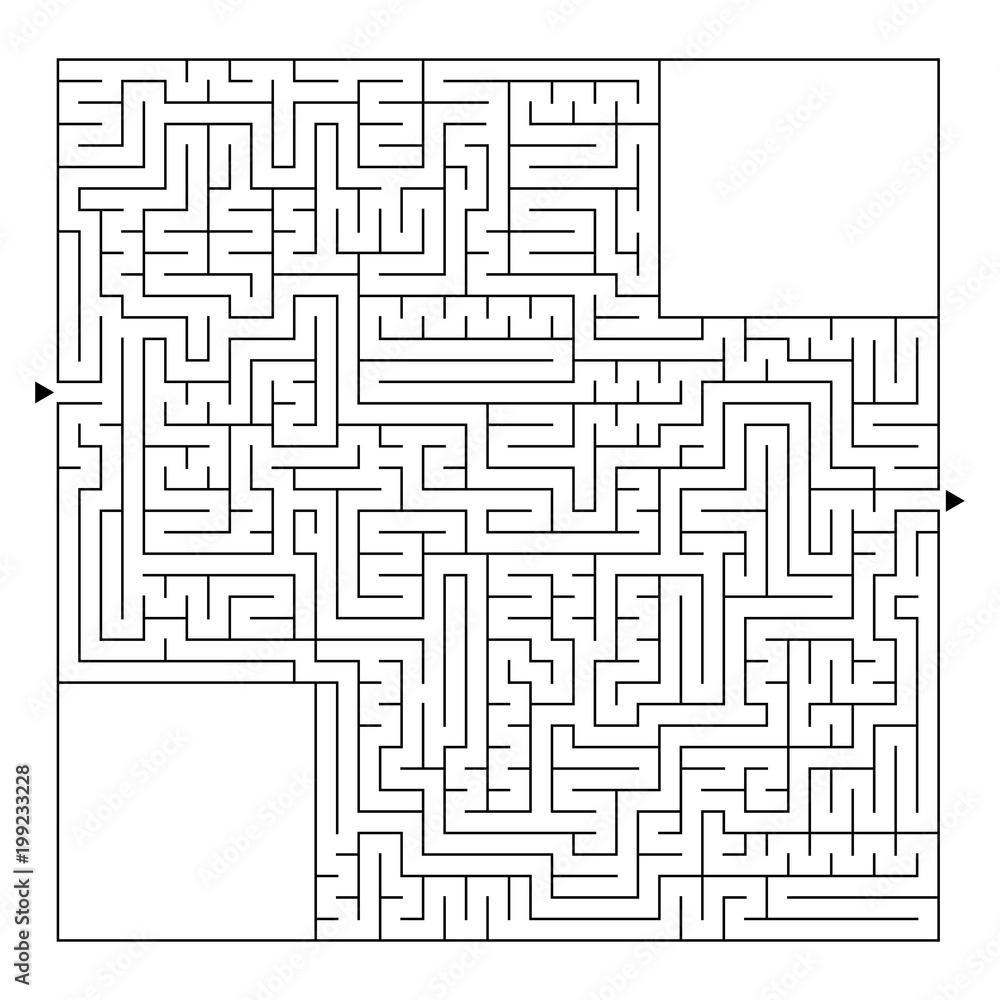 A huge square labyrinth with an entrance and an exit. Simple flat vector illustration isolated on white background. With a place for your drawings A huge square labyrinth with an entrance and an exit. Simple flat vector illustration isolated on white background. With a place for your drawings
