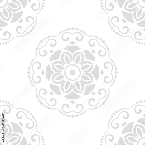Floral vector ornament. Seamless abstract classic background with light silver flowers. Pattern with repeating floral elements. Ornament for fabric, wallpaper and packaging