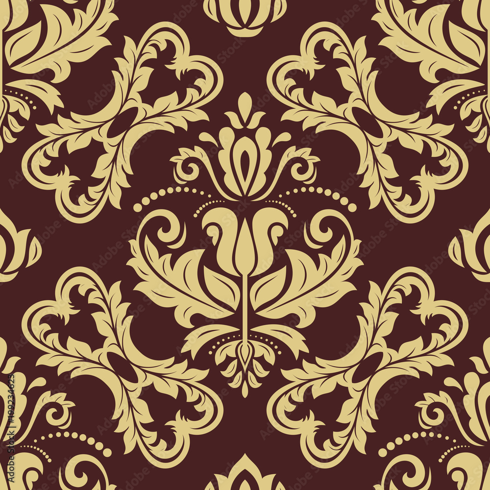 Classic seamless vector pattern. Damask orient black and golden ornament. Classic vintage background. Orient ornament for fabric, wallpaper and packaging Classic seamless vector pattern. Damask orient black and golden ornament. Classic vintage background. Orient ornament for fabric, wallpaper and packaging