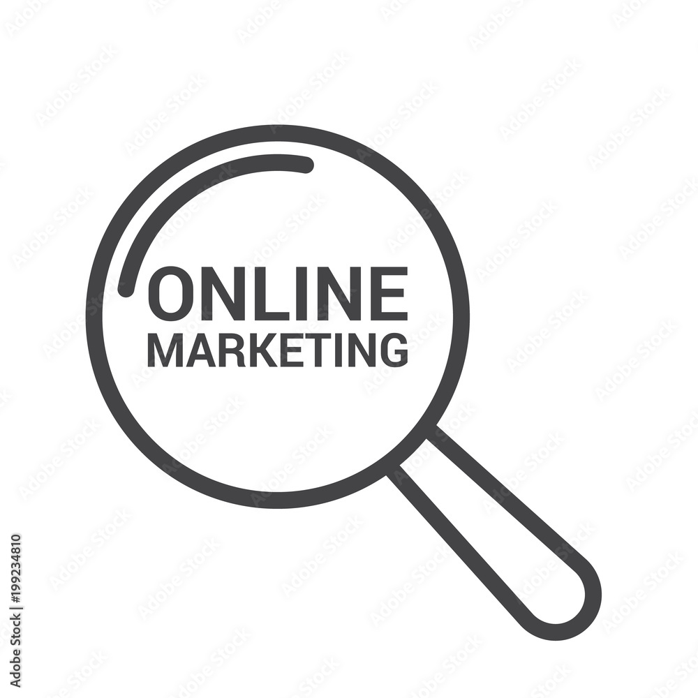 Advertising Concept: Magnifying Optical Glass With Words Online Marketing Advertising Concept: Magnifying Optical Glass With Words Online Marketing