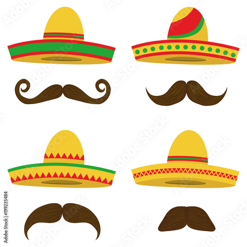 Sombrero, Mexican Sobrero set with a mustache. Mexican headdress.