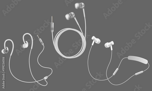 Vector realistic white headphones icon set