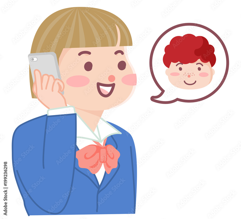 スマホで母親と話す女の子 スマホで母親と話す女の子
