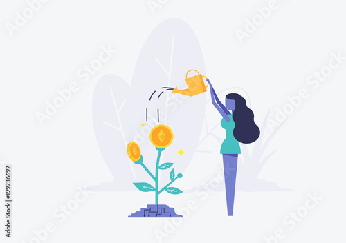 Bitcoins flower concept of virtual money for etherium and blockchain. Vector illustration Bitcoin business concept