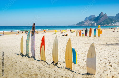 Surfboards at Ipanema beach, Rio de Janeiro, Brazil photo