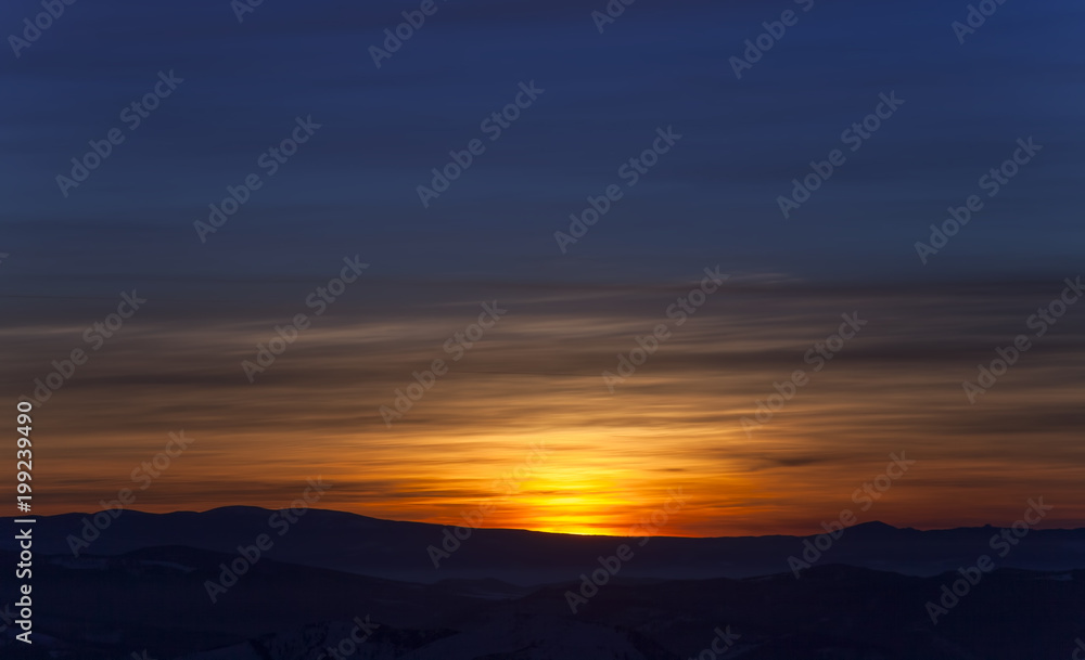 beautiful sunset or sunrise with color sky on the mountain