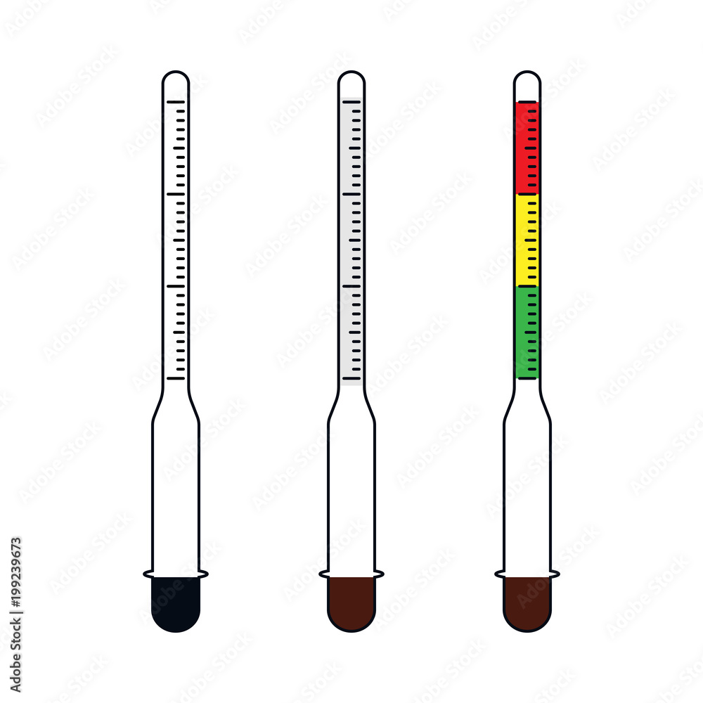 Hydrometer, areometer, vector icon set. Hydrometer, areometer, vector icon set.