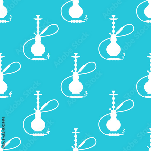 hookah, blue vector seamless pattern.