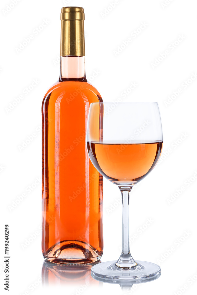 Wein Flasche Glas Weinflasche Weinglas Rose Rosewein freigestellt  Freisteller Stock Photo | Adobe Stock