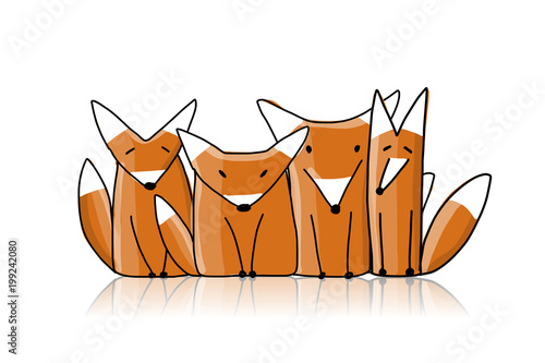 Foxes family, sketch for your design