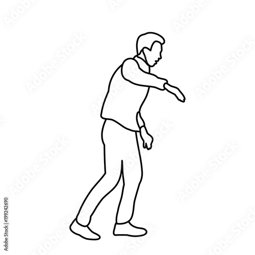vector, isolated sketch male dancing on white background