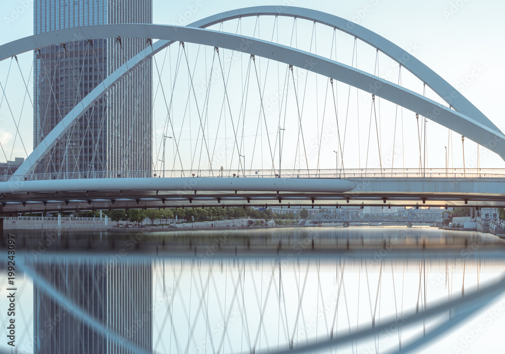 Fototapeta premium Tianjin city waterfront downtown skyline with Haihe river,China.