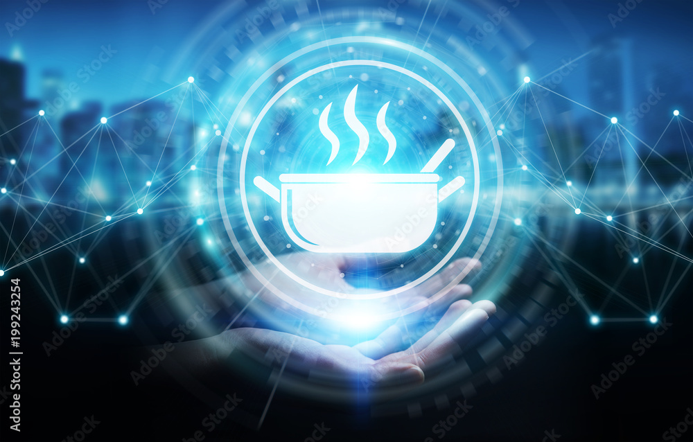 Businesswoman using application to order home made food online 3D rendering