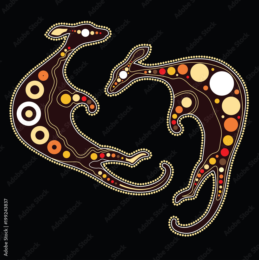 kangaroo vector, Aboriginal art kangaroo illustration. Stock Vector ...