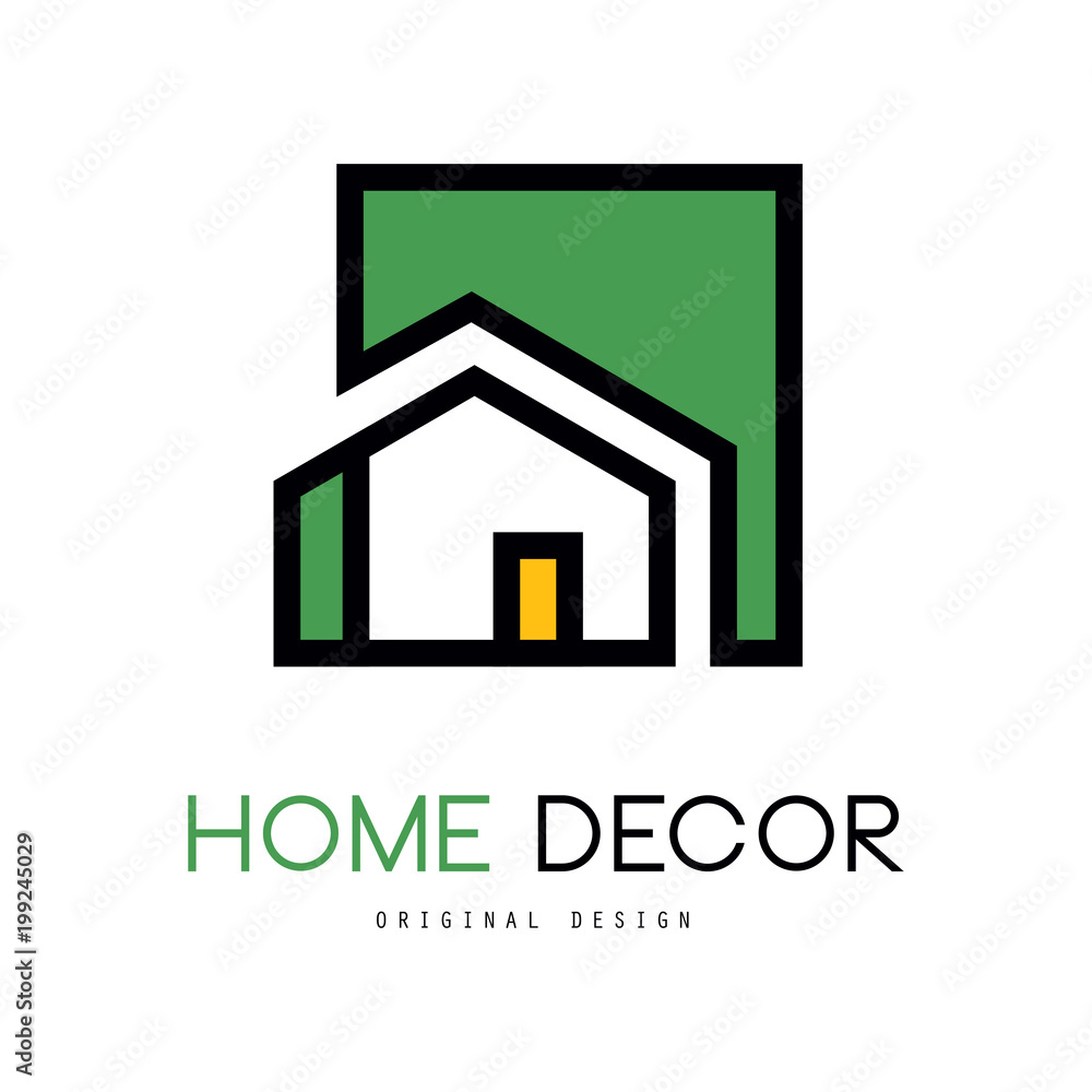 Geometric vector logo with abstract building. Original linear emblem for interior  design and home decorating company or business Stock Vector | Adobe Stock