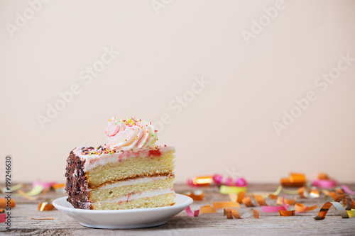 piece of cake on a wooden table
