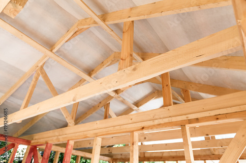 Unfinished frame house. Building process