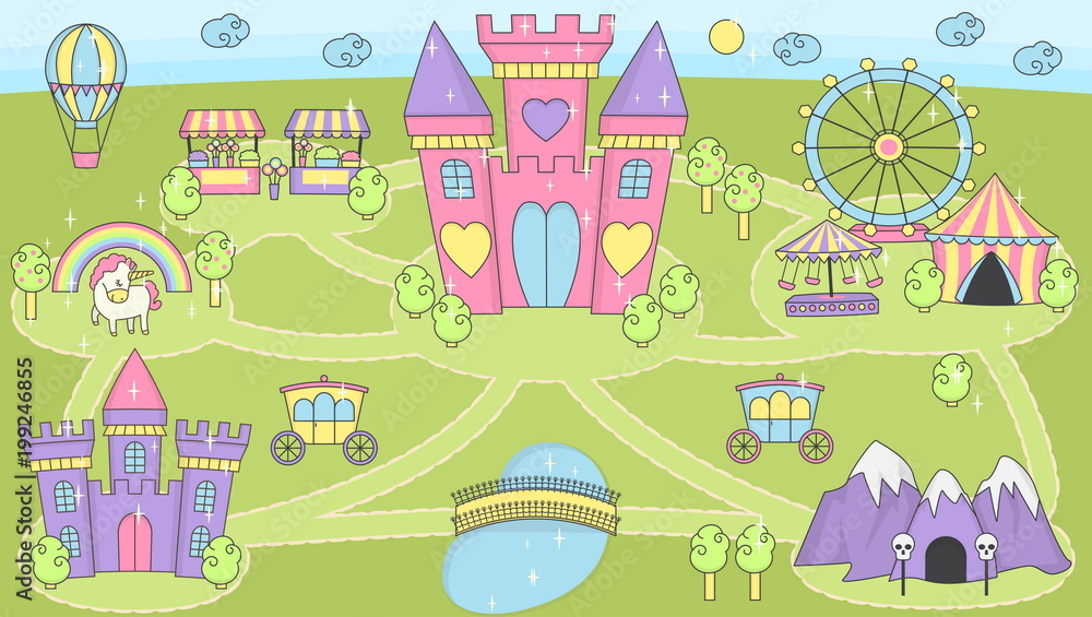 Fototapeta premium Princess castle play mat activity game for girls.