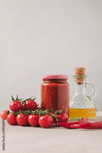 close-up shot of ingredients of italian cuisine on concrete surface