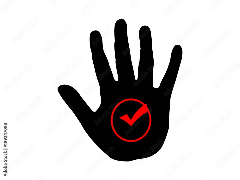 Black hand and check mark in round sign Black hand and check mark in round sign