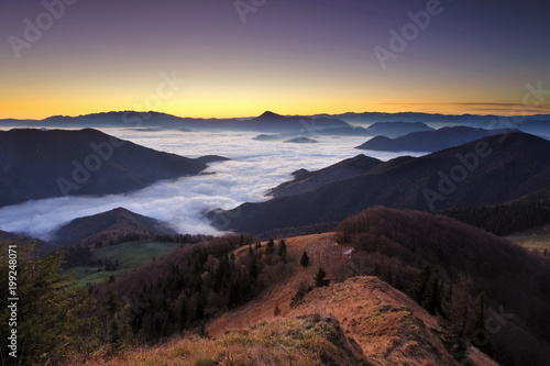 Mountain panorama before sunrise in Slovakia