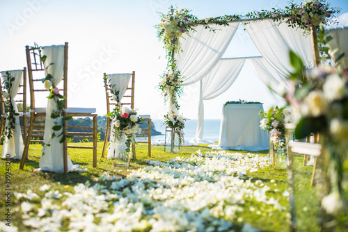 Romantic wedding ceremony on the lawn Sea view.