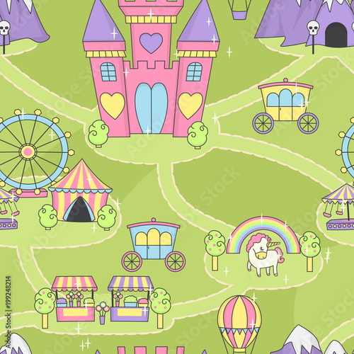 Princess castle seamless play mat activity game for girls.