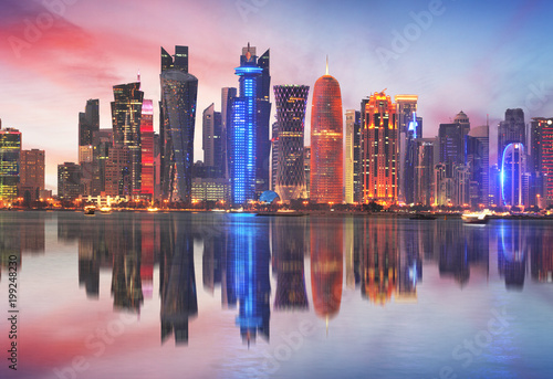Doha skyline of West Bay Center during sunrise, Qatar