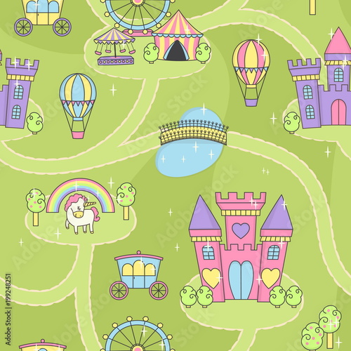 Princess castle seamless play mat activity game for girls.