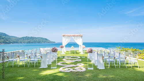 Romantic wedding ceremony on the lawn Sea view.