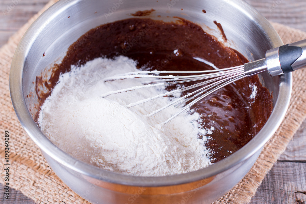 Mixed flour and chocolate dough for baking cake Mixed flour and chocolate dough for baking cake