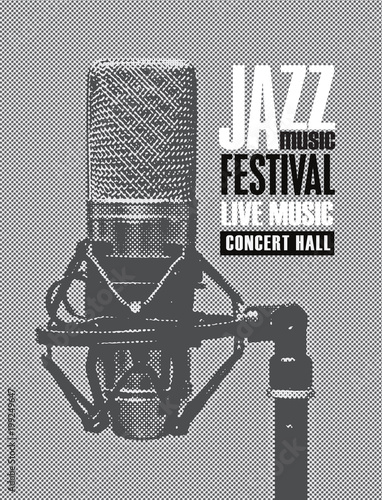 Photography Vector black and white poster for a jazz festival live music with a realistic mi