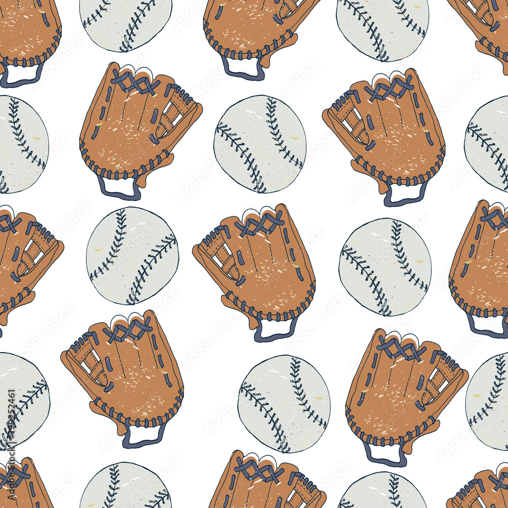 Seamless pattern. Vector hand drawn illustration of a baseball gloves ...