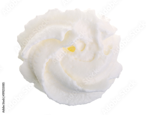 whipped cream or meringue isolated on white background. Top view. Flat lay