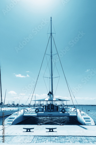 Yacht catamaran on the sea at harbor in Varadero