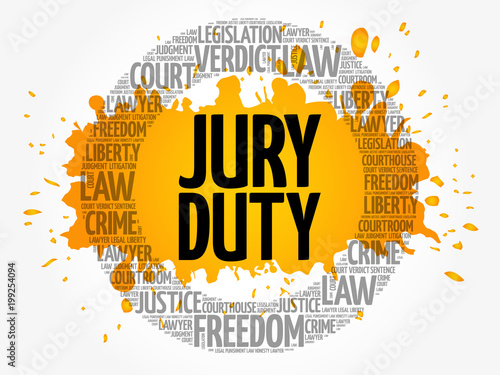 Jury Duty word cloud collage, law concept background