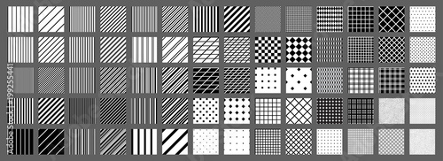 Big set of 70 seamless abstract patterns. Black and white. Vector. photo