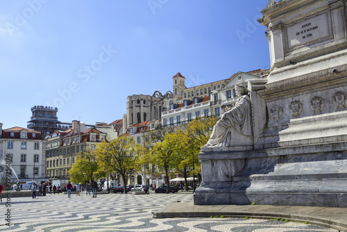 Rossio Square Lisbon. Stone base of the statue of Peter IV of Portugal